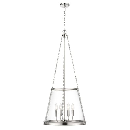 Z-Lite Prescott 4 Light Pendant, Polished Nickel & Clear 341P18-PN